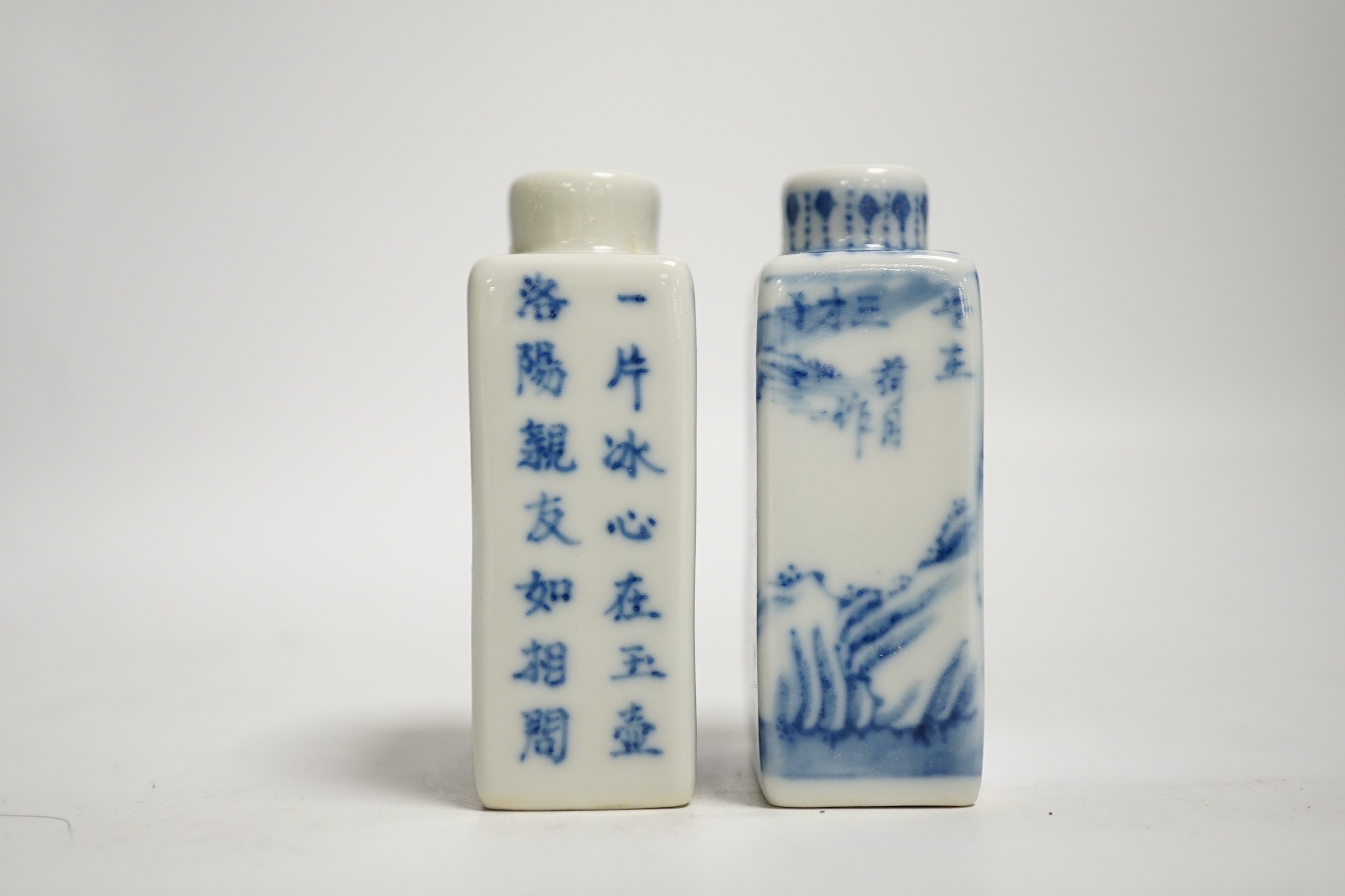 Two Chinese blue and white snuff bottles, 7.5cm